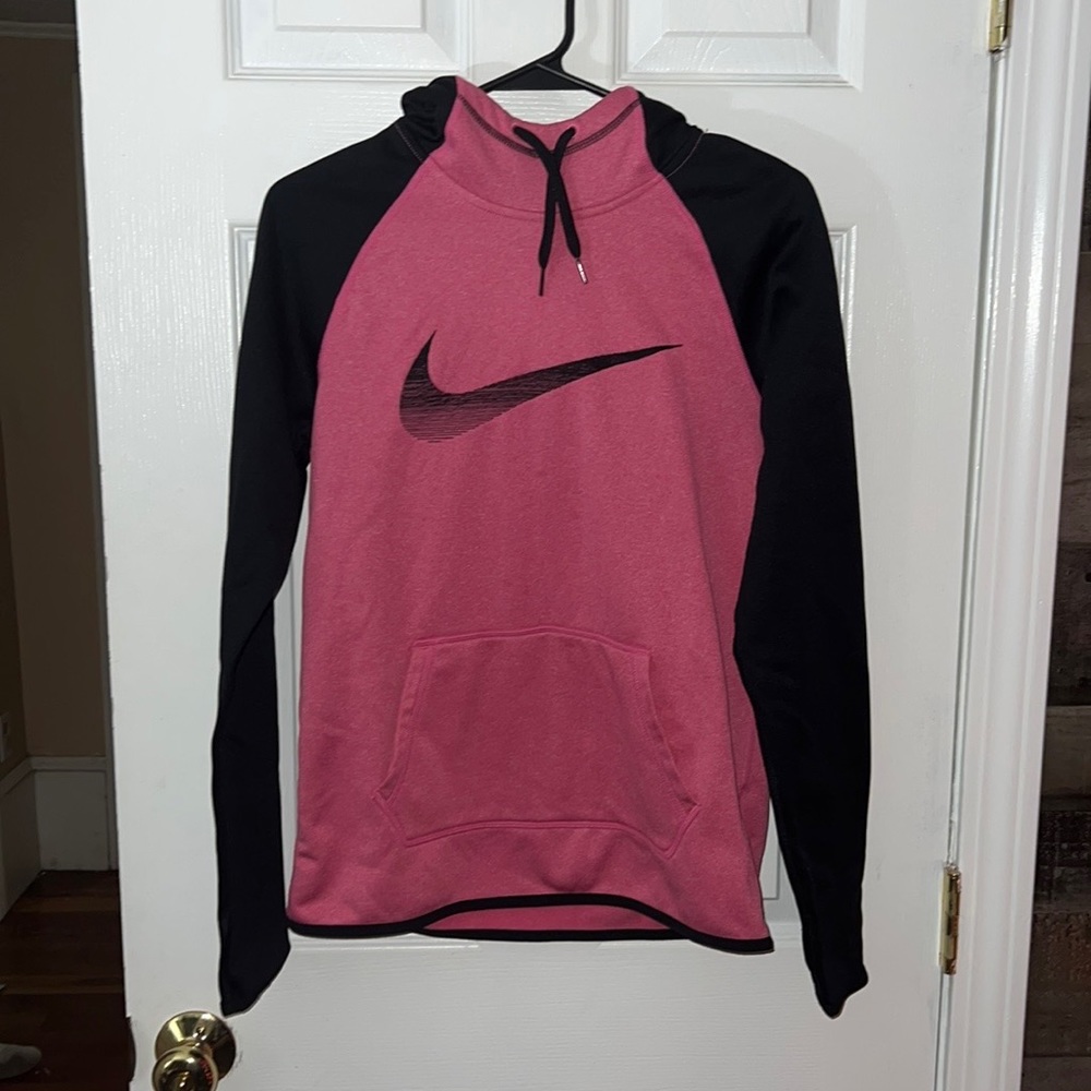 Nike Pink & Black Therma-Fit Logo Pullover Hoodie Size Small